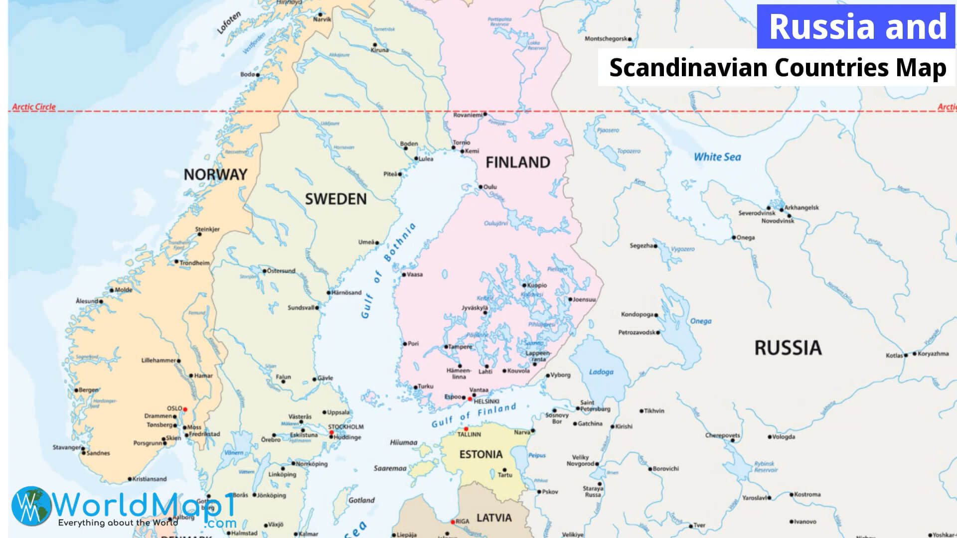 Karte von Russland und den skandinavischen Ländern